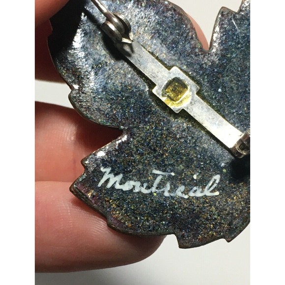 Handmade Glass Enamel On Copper Maple Leaf Pin Brooch Montreal Signed Vermette - Picture 3 of 9